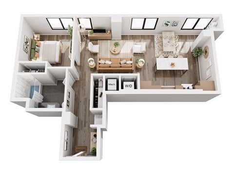 Floor plan for 1 bed, 1 bath, 846 sqft